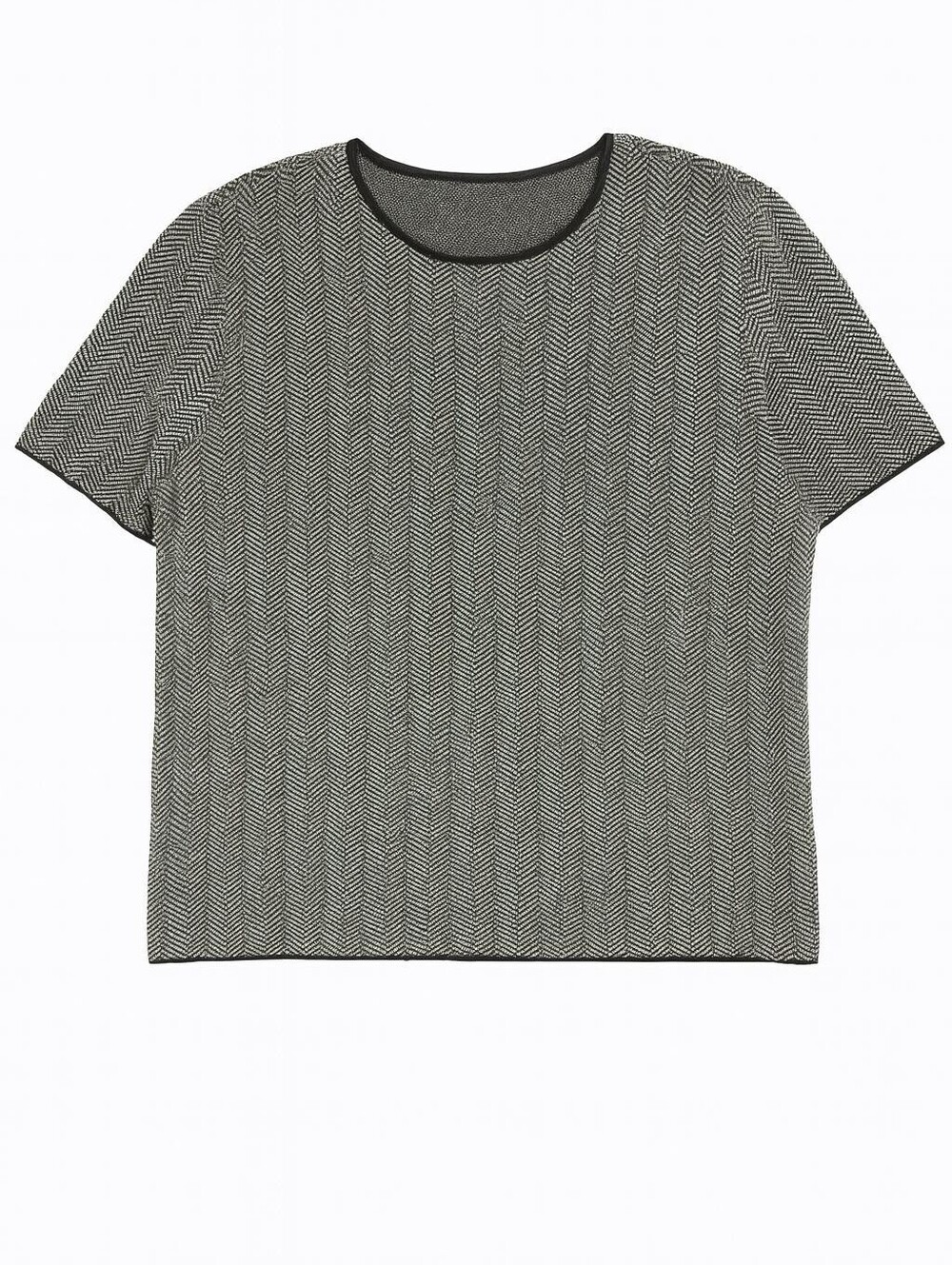 Saks Fifth Avenue Herringbone Top Poly Blend Black White Short Sleeve Sz XL